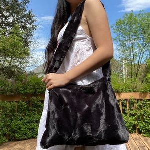 Black fuzzy shoulder bag